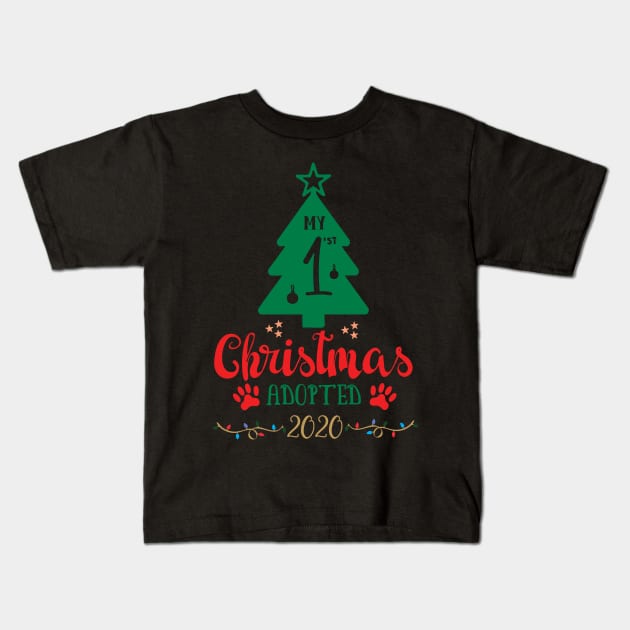 My First Christmas Adopted 2020, Xmas Tree Ugly Pajamas Gift Kids T-Shirt by Printofi.com